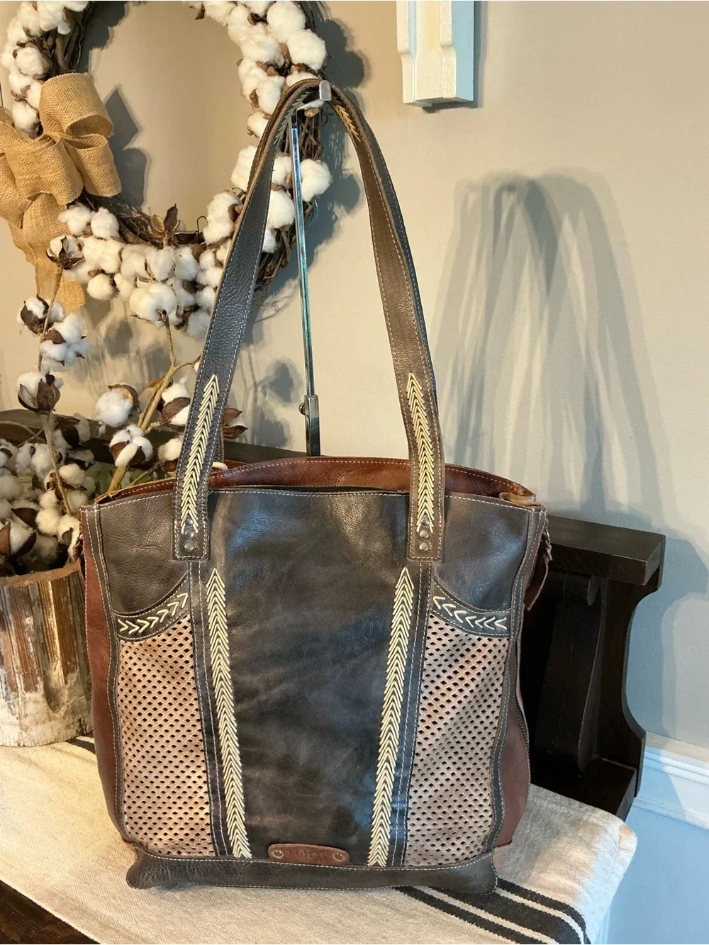 NWT Bed Stu Leather Amelie Expandable Shoulder Bag Tote Starry Night MSRP $365